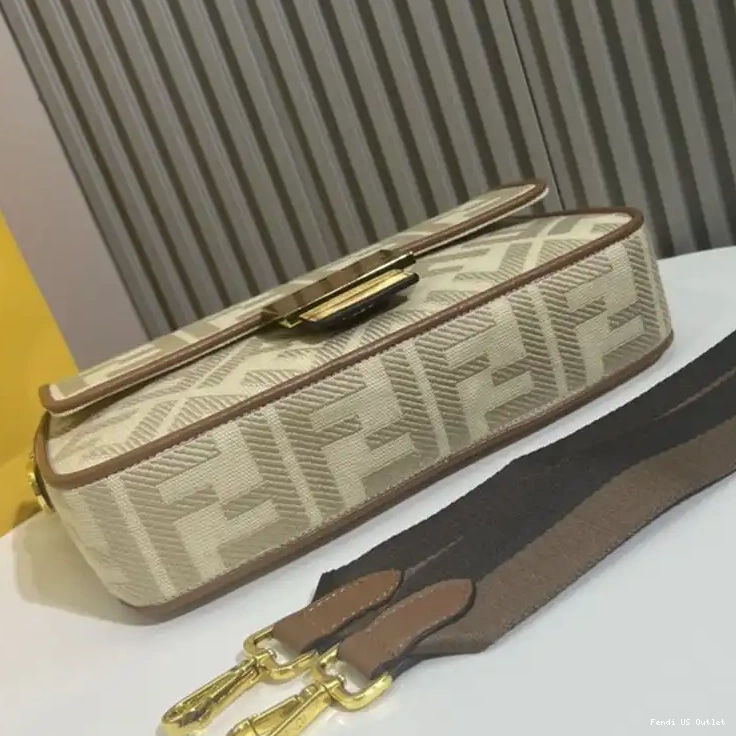 Cheap HOT Canvas Bag Beige FF Fendi In Medium Motif Baguette 0613